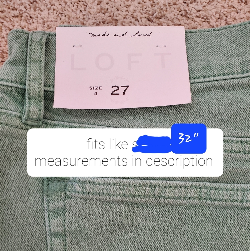 LOFT frayed hem mid rise denim shorts, 32", green - Picture 5 of 8